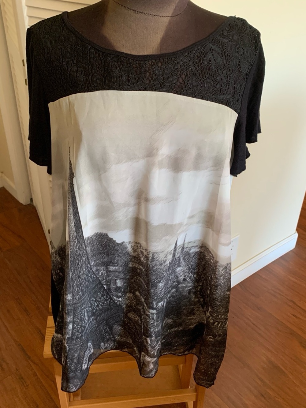 Vanilla Sugar Black & grey Lace Yoke Paris Scene blouse